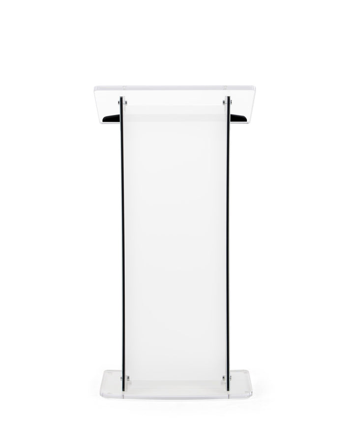 Portable Knock-Down Acrylic Lectern with Black Side Panels, black and frosted, straight on