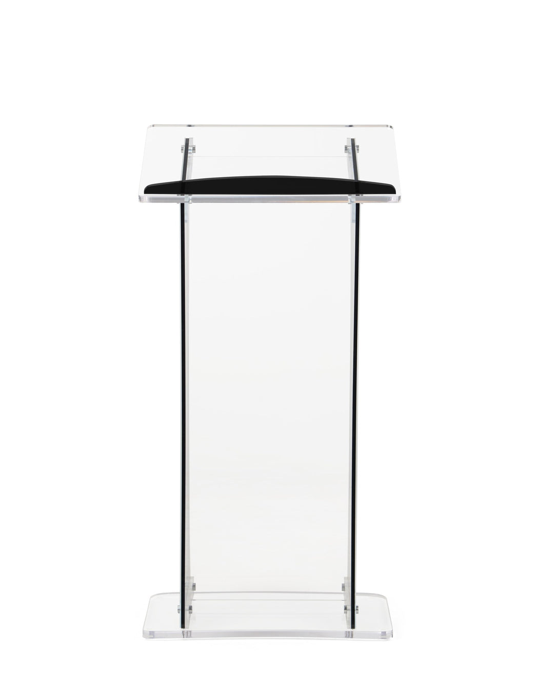 Portable Knock-Down Acrylic Lectern with Black Side Panels, black and clear, back view