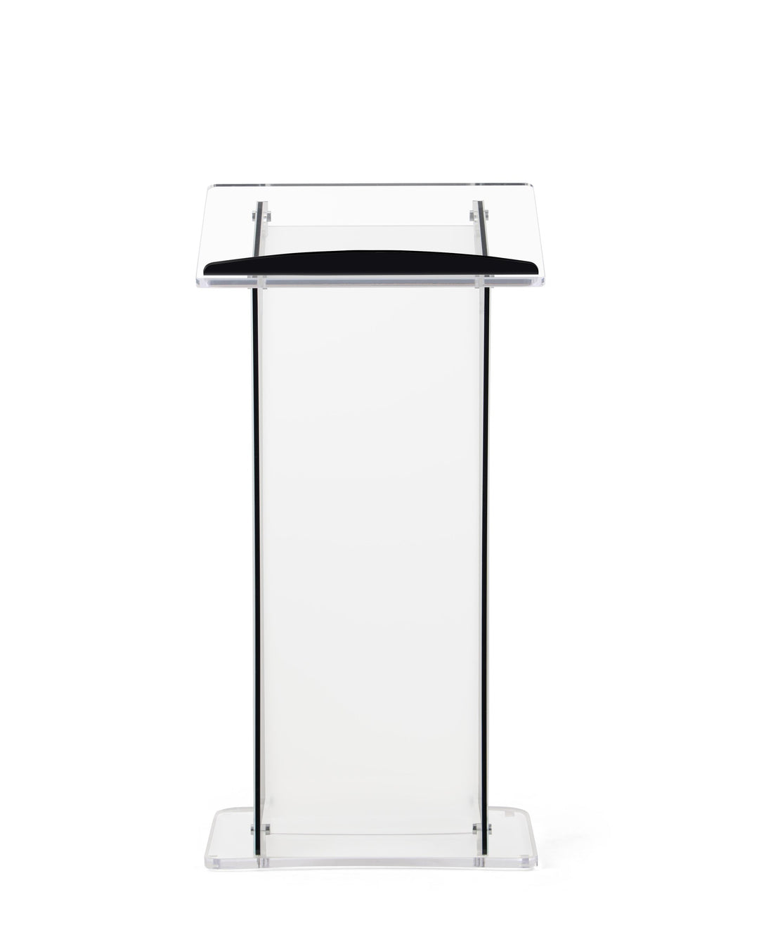 Portable Knock-Down Acrylic Lectern with Black Side Panels, black and frosted, back view