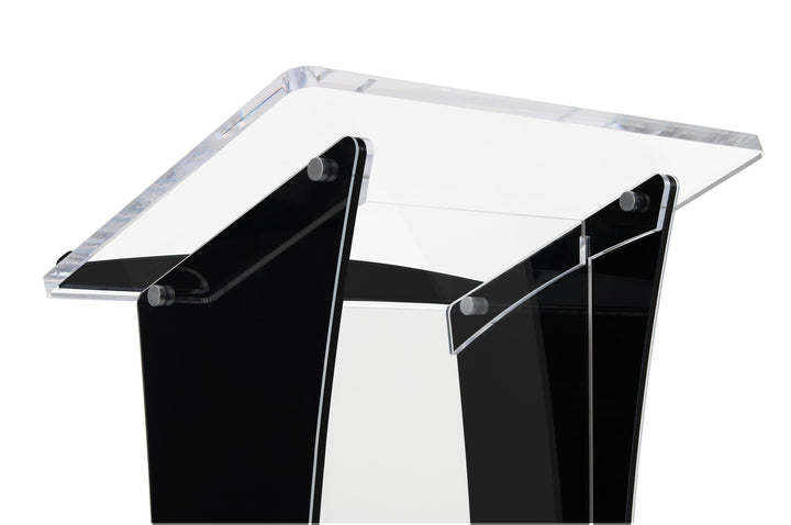 Portable Knock-Down Acrylic Lectern with Black Side Panels, reading surface and side panels