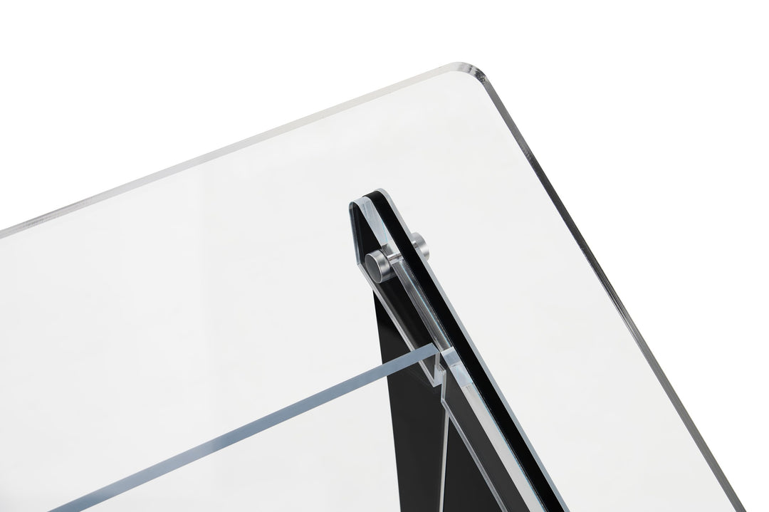Portable Knock-Down Acrylic Lectern with Black Side Panels, top joint detail