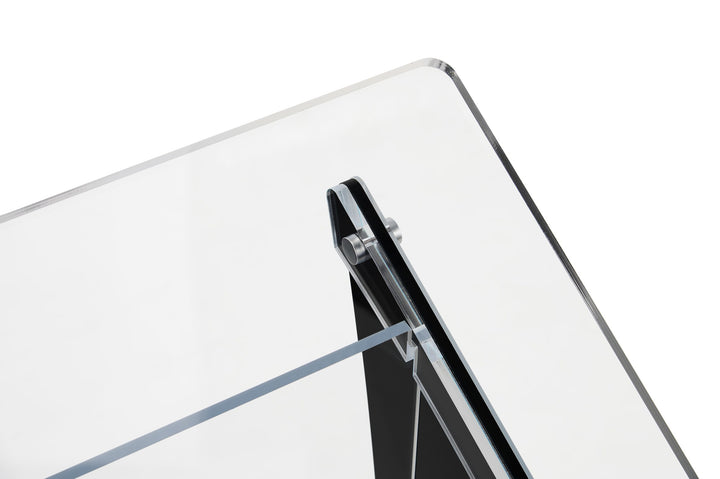 Portable Knock-Down Acrylic Lectern with Black Side Panels, top joint detail