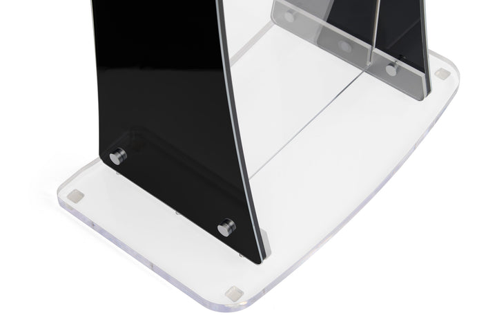 Portable Knock-Down Acrylic Lectern with Black Side Panels, base detail