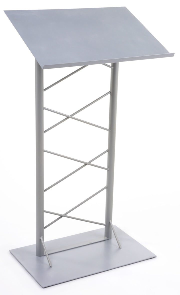 Lattice-Style Steel Truss Lectern, silver, speaker side