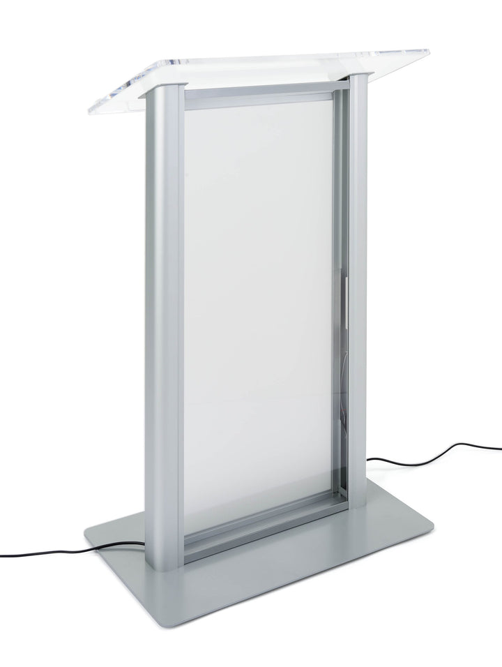 LED Illuminated Acrylic and Aluminum Podium, frosted, lights off