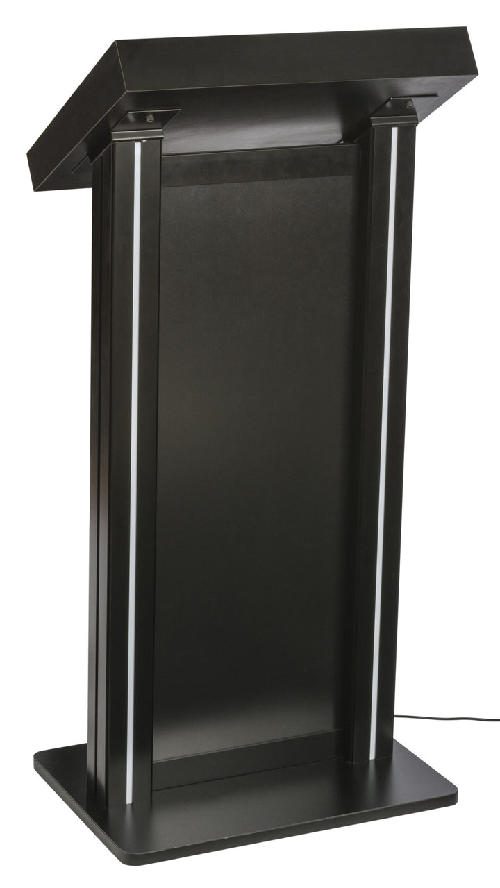 LED Lighted Lectern with Pull-Out Drawer, Black, front view