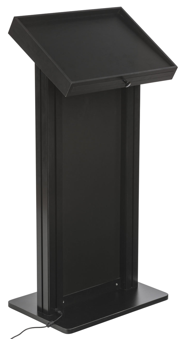 LED Lighted Lectern with Pull-Out Drawer, Black, speaker side