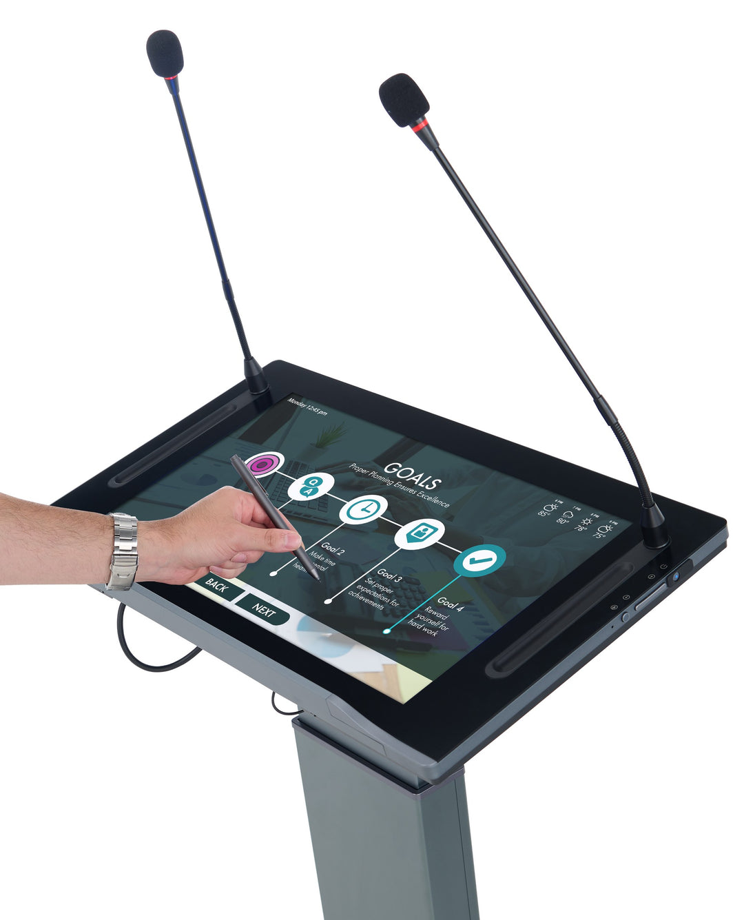 21.5" Touchscreen Smart Lectern, Height Adjustable: MAXHUB XE215CLB, touchscreen in use