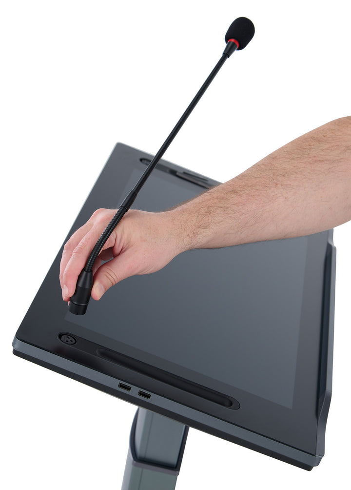 21.5" Touchscreen Smart Lectern, Height Adjustable: MAXHUB XE215CLB, touchscreen and microphones