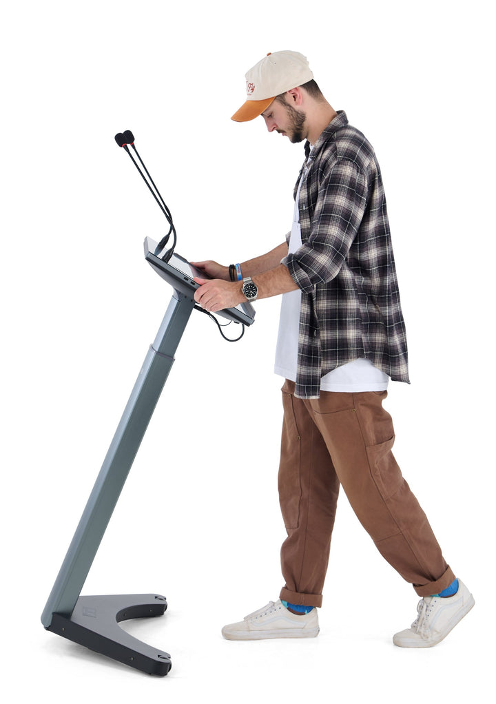 21.5" Touchscreen Smart Lectern, Height Adjustable: MAXHUB XE215CLB, rolling between rooms