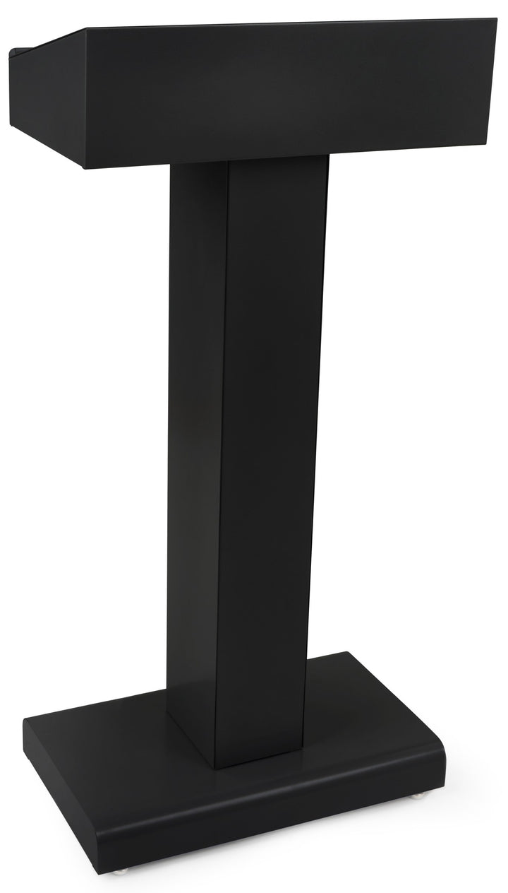 Metal Pedestal Lectern with Storage Shelf, black, front view