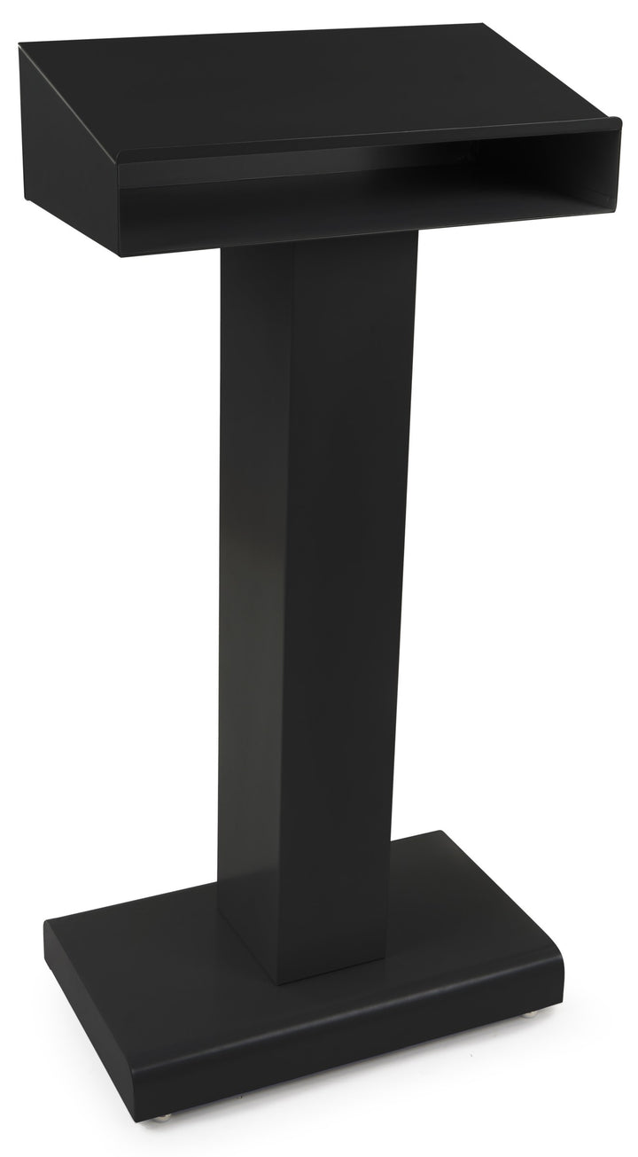 Metal Pedestal Lectern with Storage Shelf, black, speaker side with shelf