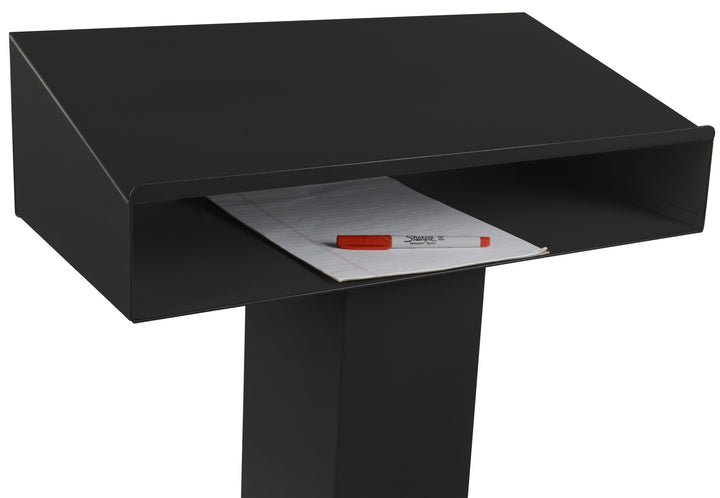 Metal Pedestal Lectern with Storage Shelf, black, storage shelf