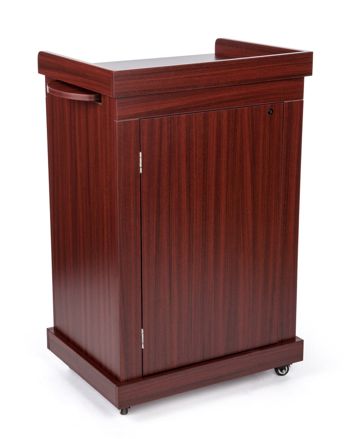 Mobile Presentation Lectern with Locking Cabinets, Mahogany, front view