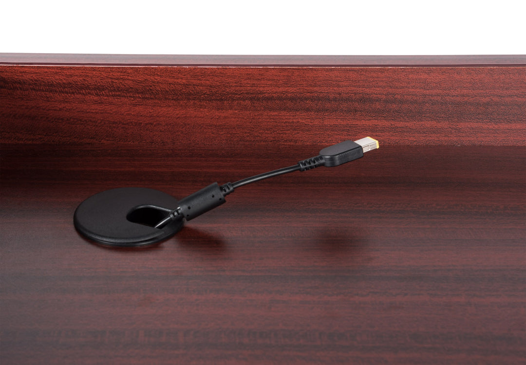 Mobile Presentation Lectern with Locking Cabinets, Mahogany, cable grommet