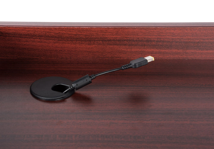 Mobile Presentation Lectern with Locking Cabinets, Mahogany, cable grommet