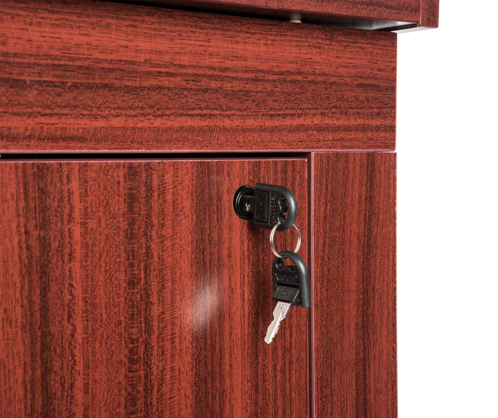 Mobile Presentation Lectern with Locking Cabinets, Mahogany, cabinet lock