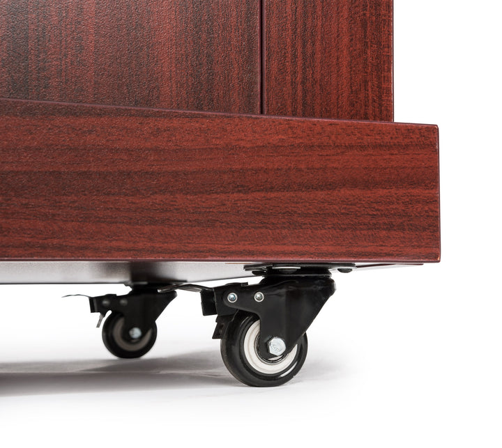 Mobile Presentation Lectern with Locking Cabinets, Mahogany, locking casters