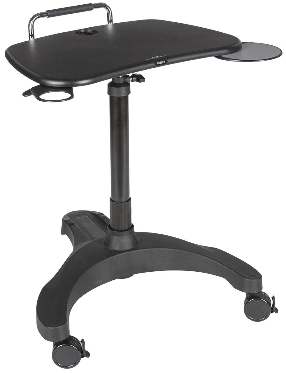 Mobile Sit-Stand Laptop Desk with Mouse Tray and Cup Holder, front view