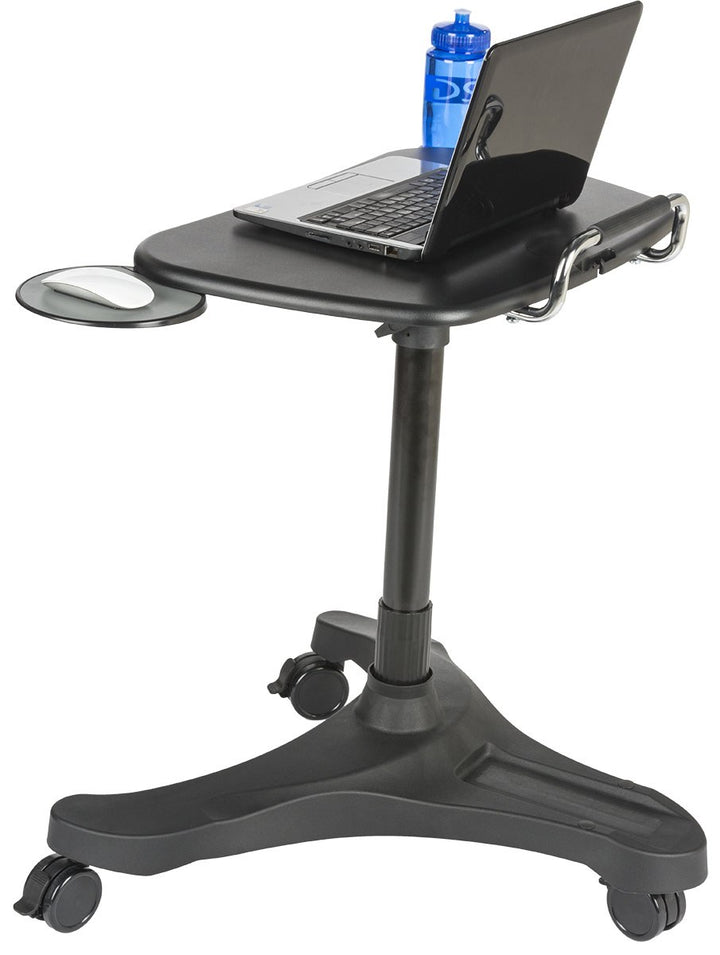 Mobile Sit-Stand Laptop Desk with Mouse Tray and Cup Holder, with laptop