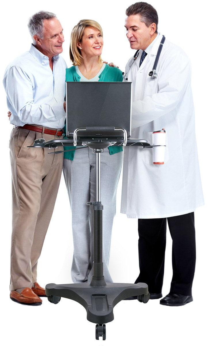 Mobile Sit-Stand Laptop Desk with Mouse Tray and Cup Holder, standing use