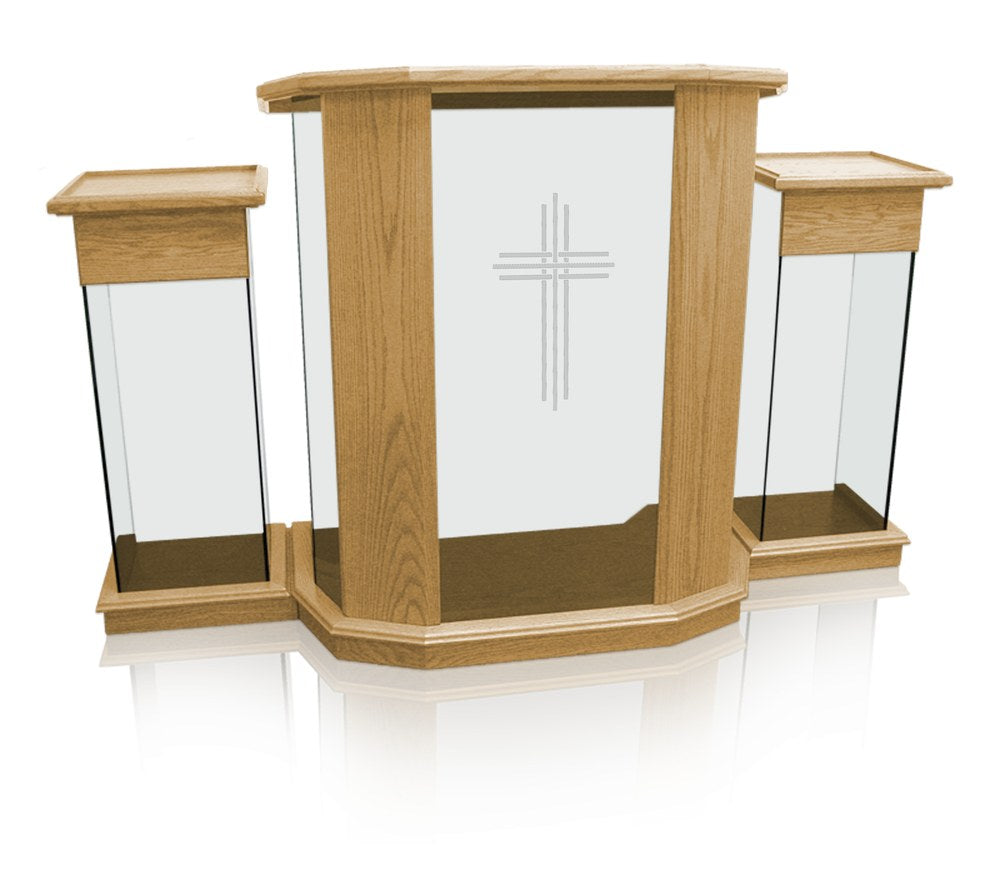 Glass Pulpit with Detachable Wings and Oak Top: Rhema [NC12] in Natural, Clear Glass #pdvariant