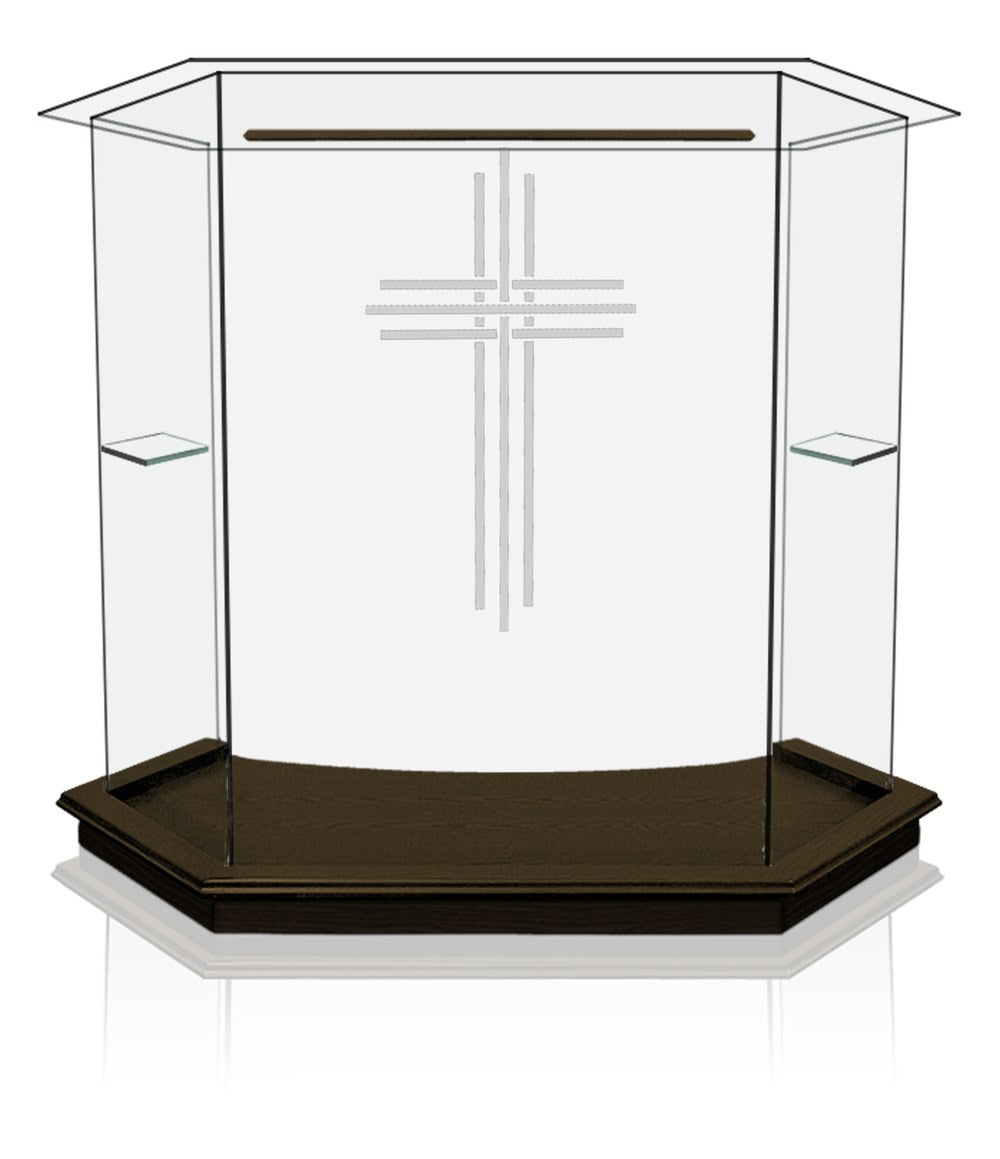Wide Glass Pulpit with Our Largest Etched Logo Area [NC8] in Ebony, Clear Glass, Glass Top #pdvariant