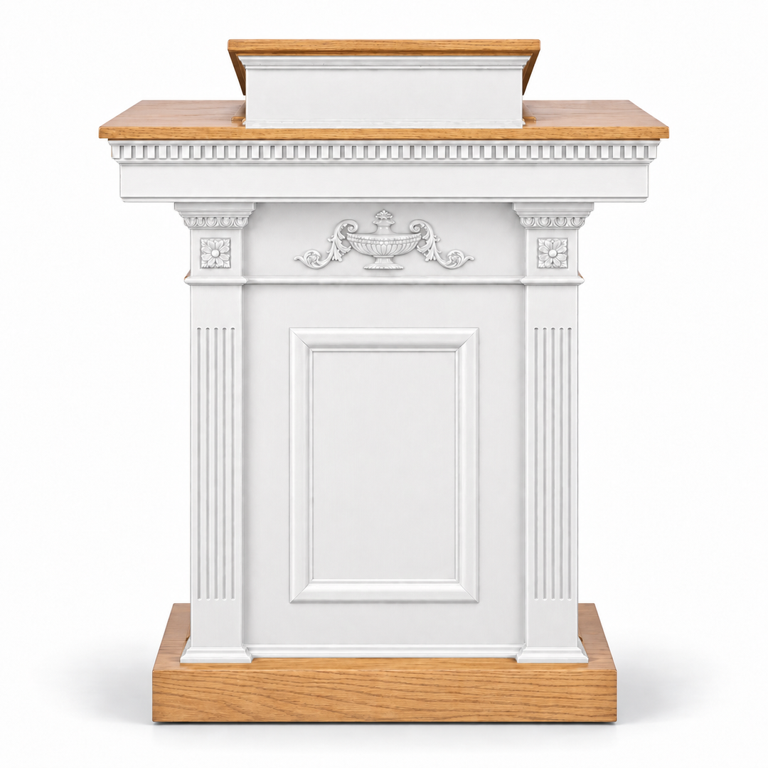 Church Wood Pulpit Pedestal [NO 8201] in Light Oak, White w/Stained Top & Base #pdvariant