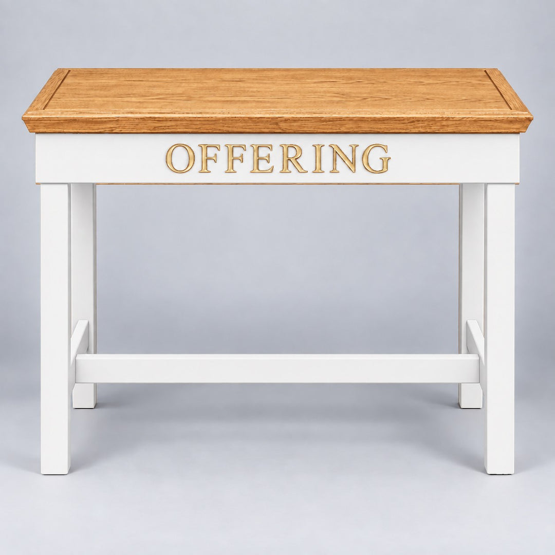 Solid Oak Colonial Offering Table: 305C in Light Oak, White w/Stained Top & Base #pdvariant