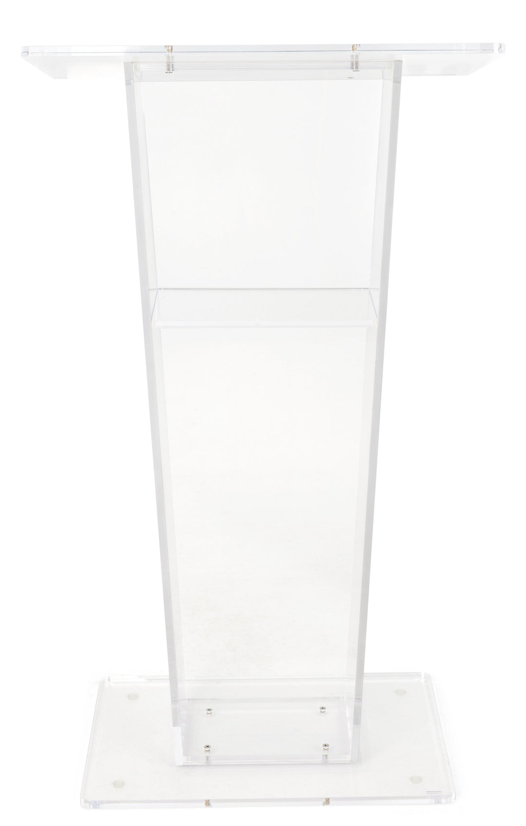 Clear Acrylic Lectern with Open Back and Shelf, front view