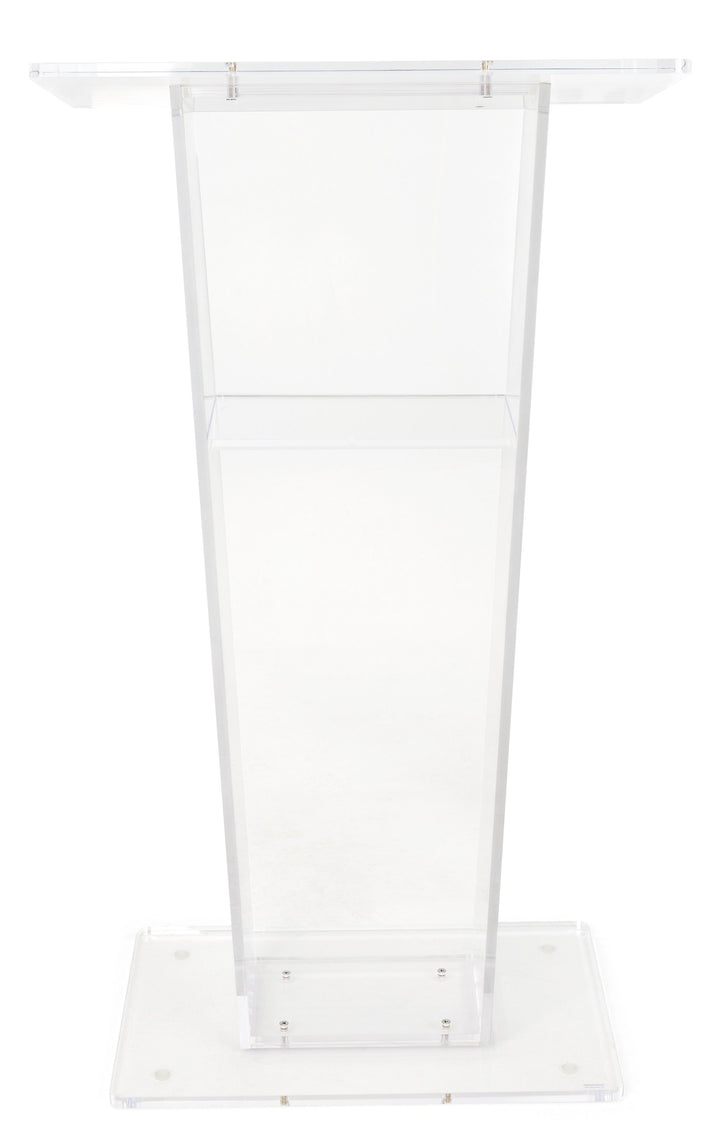 Clear Acrylic Lectern with Open Back and Shelf, front view