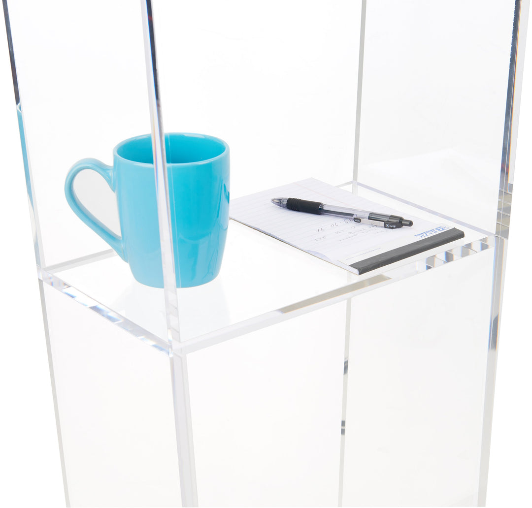 Clear Acrylic Lectern with Open Back and Shelf, interior shelf