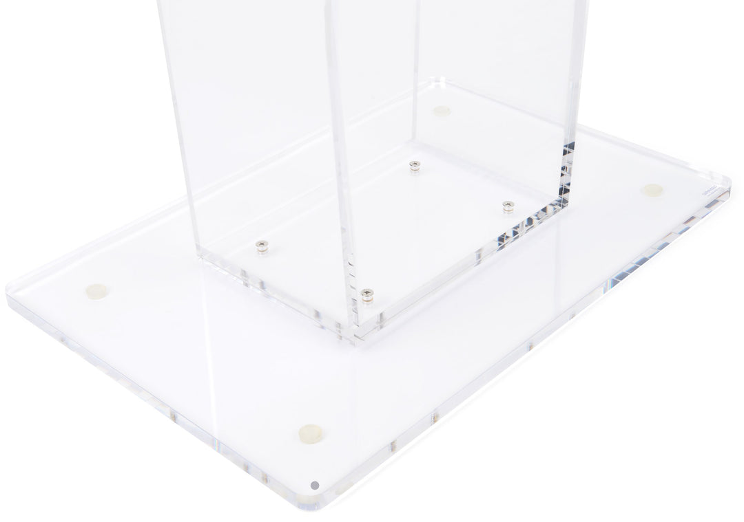 Clear Acrylic Lectern with Open Back and Shelf, base detail