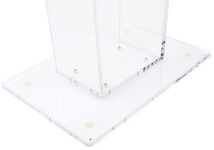 Clear Acrylic Lectern with Open Back and Shelf, base detail