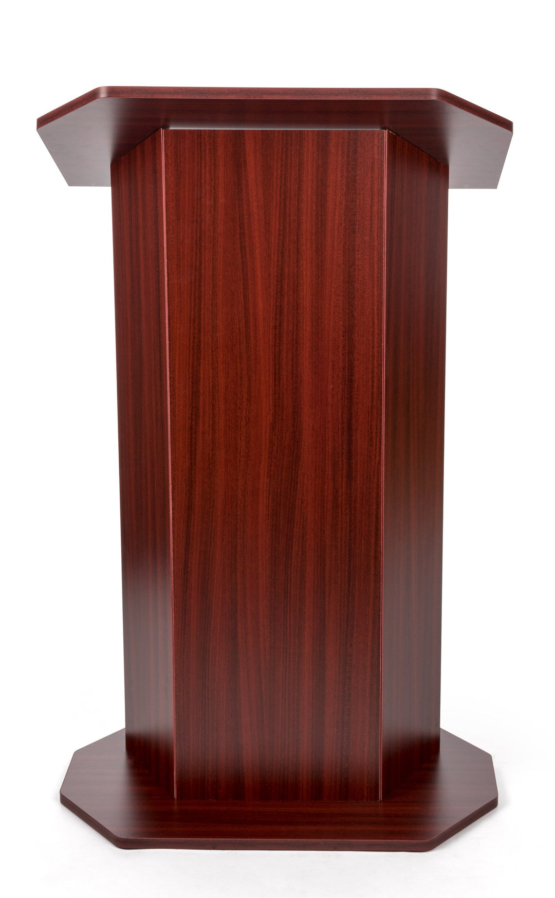 Portable Open-Back Presentation Lectern with Shelf, Mahogany, front view straight on