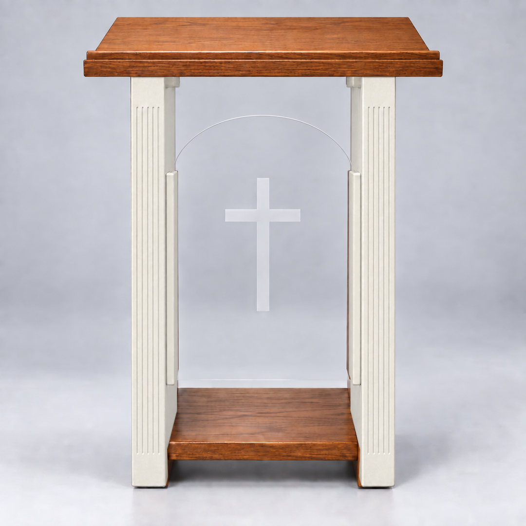P-103 pulpit — Medium Oak #43 with white two-tone finish