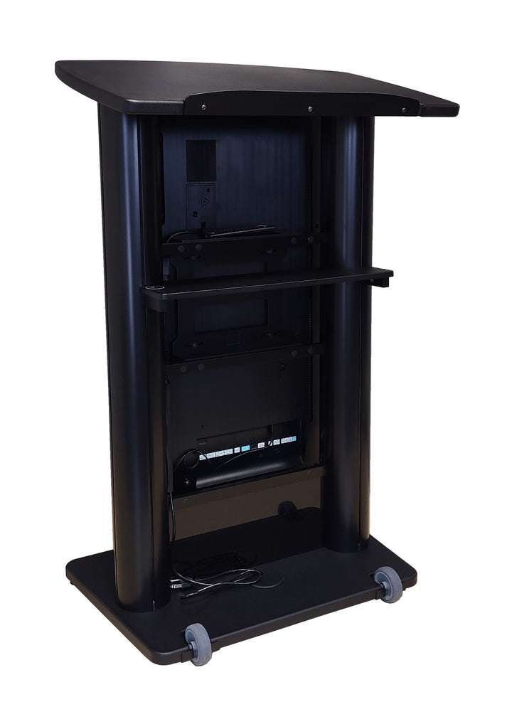 CS2 digital display lectern, black frame, speaker side with shelf