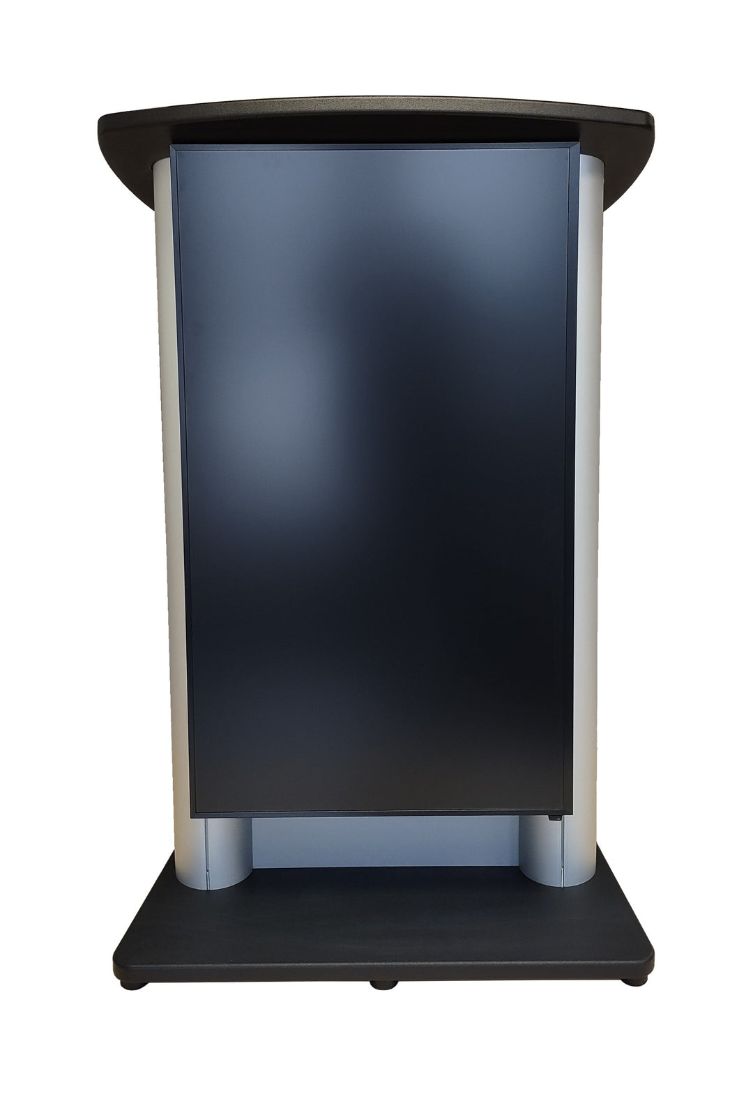 CS2 digital display lectern, silver frame, front view of the 43 inch screen