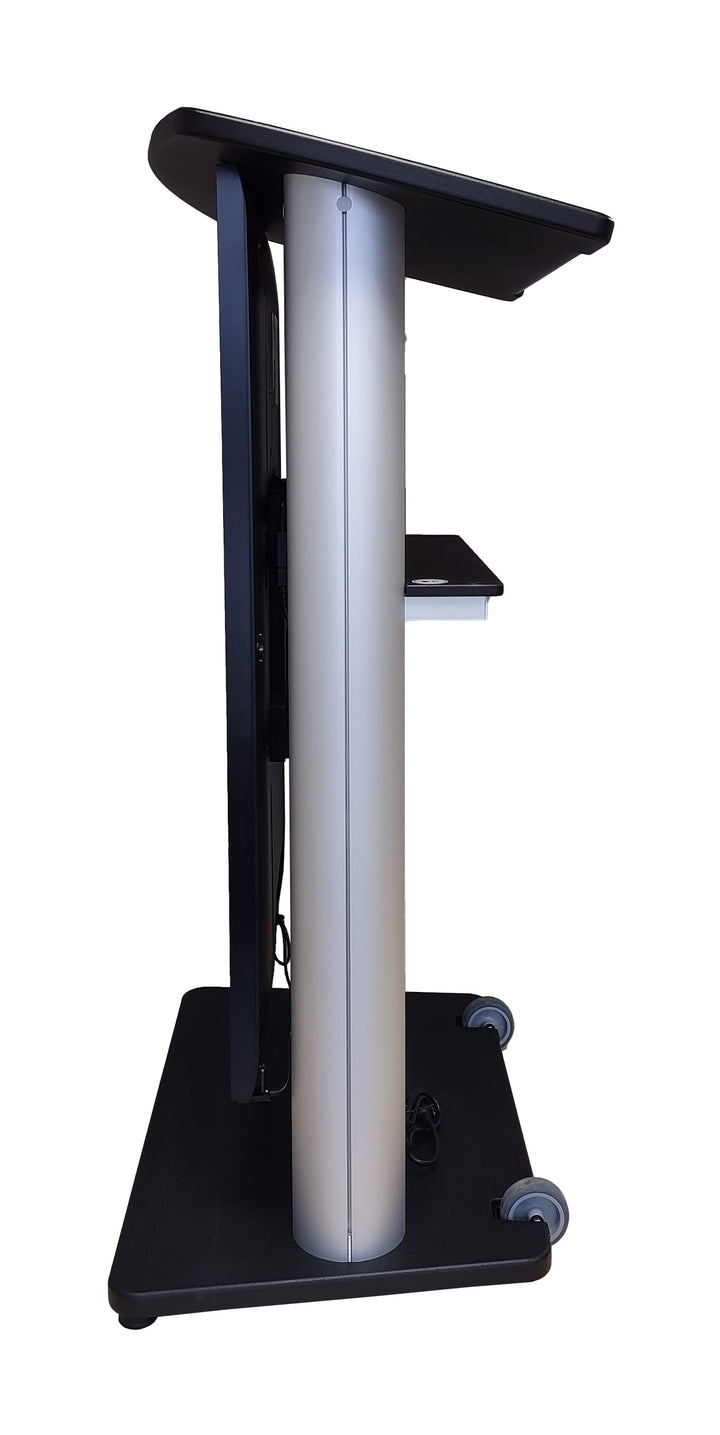 CS2 digital display lectern, silver frame, side view