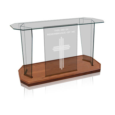 Wide Winged Glass Pulpit and Communion Table Set [NC8WC Set], the 60 inch communion table, front view