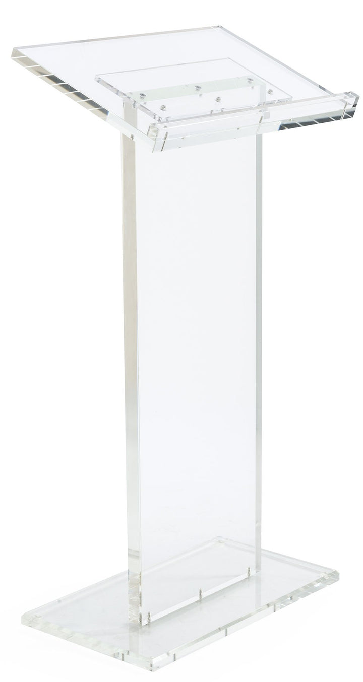 Clear Acrylic Lectern in 1-Inch Slab Acrylic, angled view