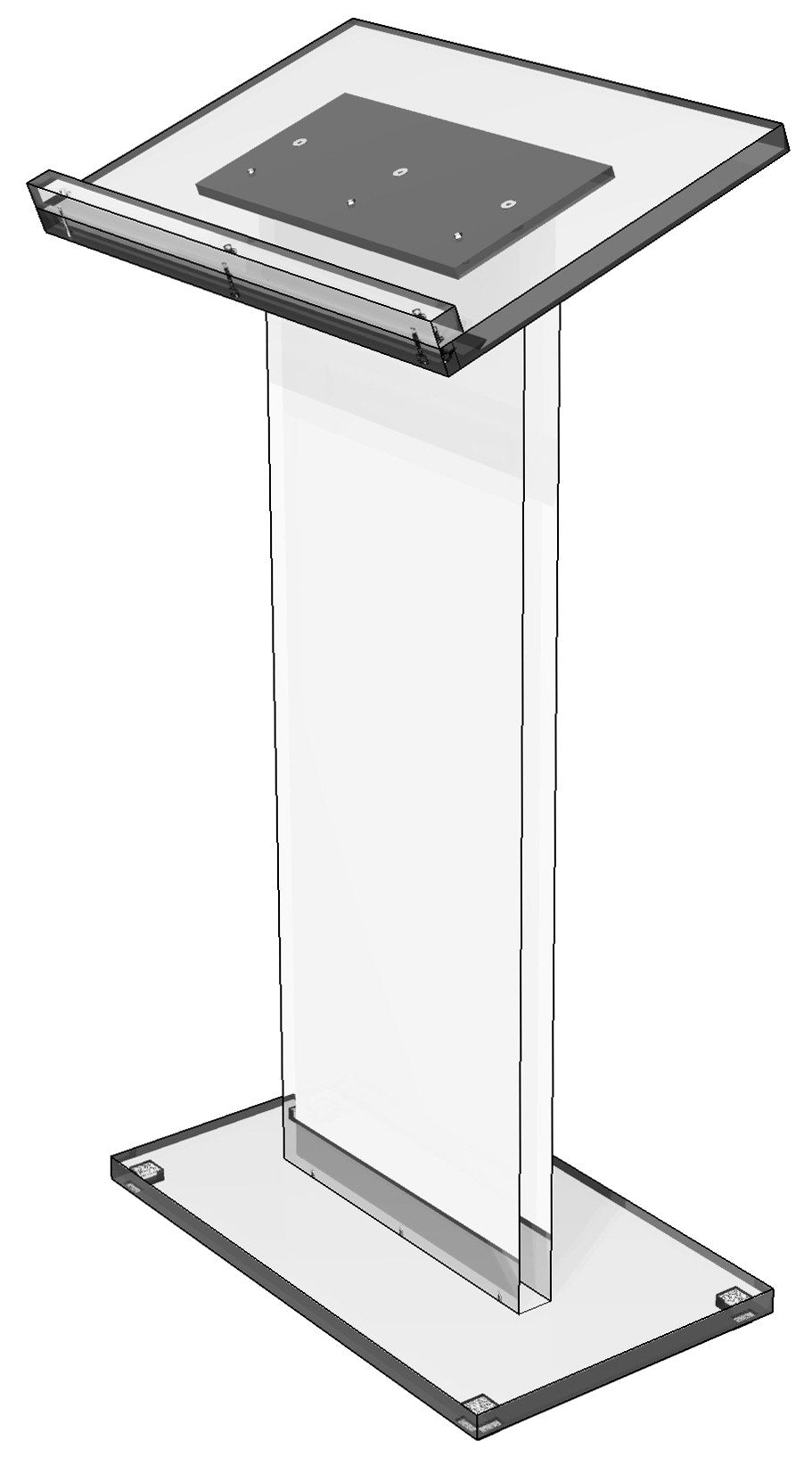 Clear Acrylic Lectern in 1-Inch Slab Acrylic, front view