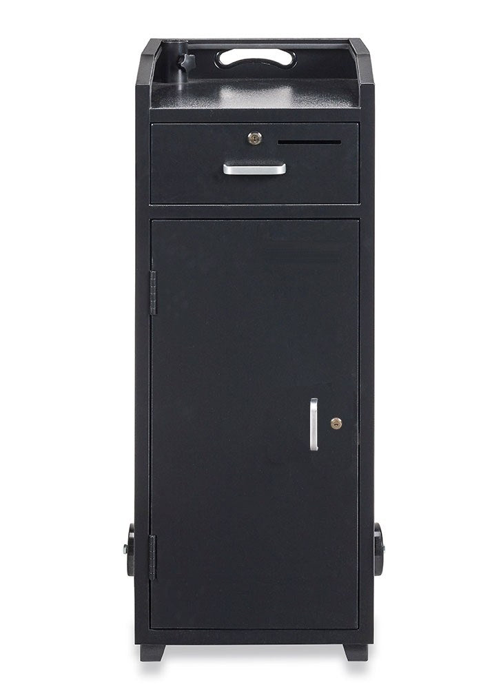 Smart Valet Podium with 100 Key Hooks and Locking Cash Drawer, front view with cam lock