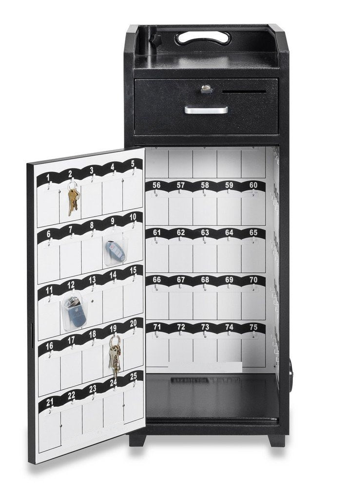 Smart Valet Podium with 100 Key Hooks and Locking Cash Drawer, key panel, front view