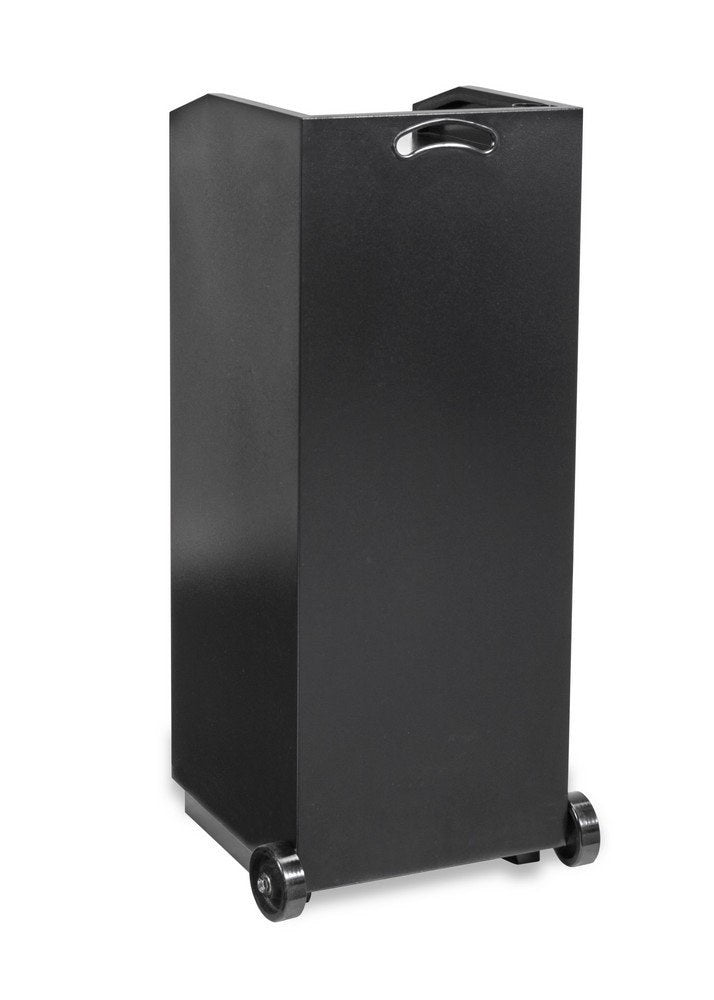 Smart Valet Podium with 100 Key Hooks and Locking Cash Drawer, rear view with handle and wheels