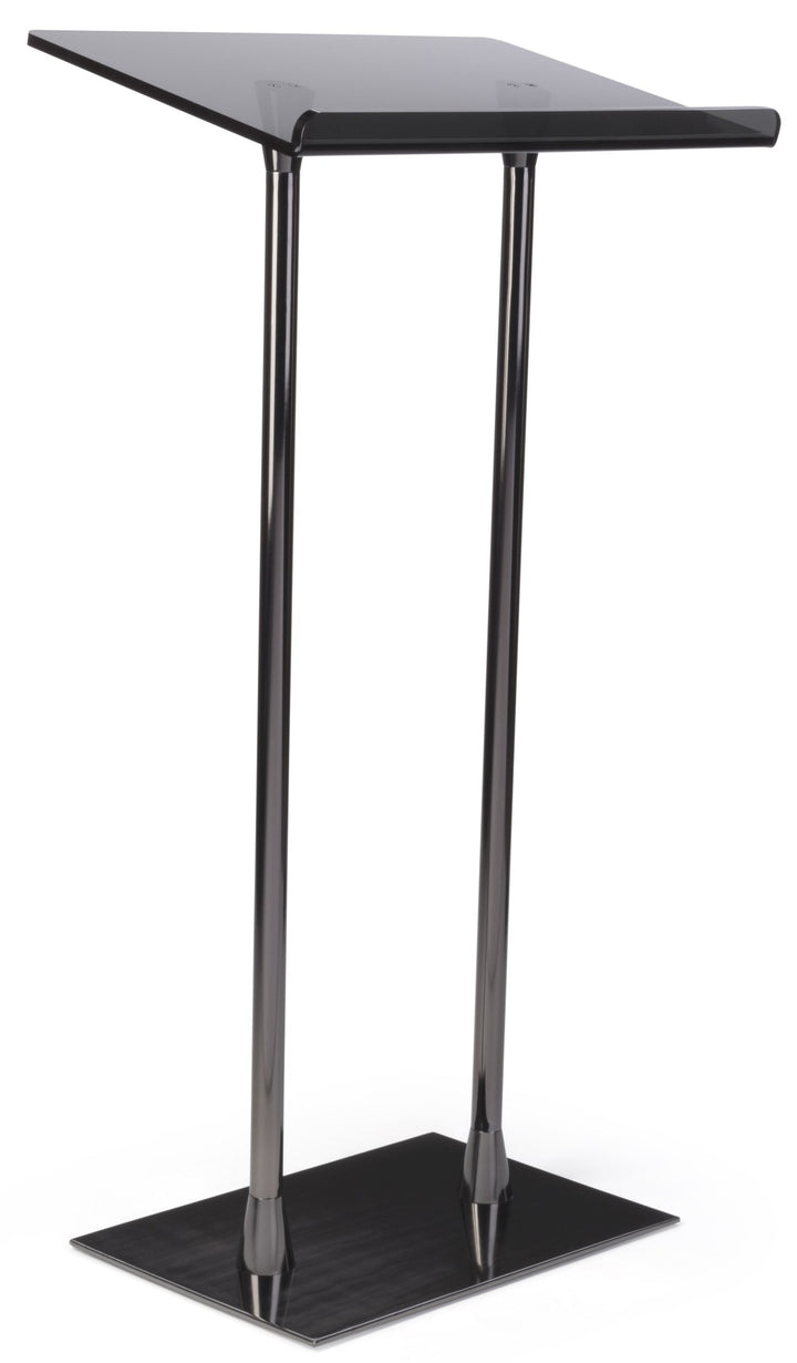 Smoked Acrylic-Top Podium on Black Steel Poles, straight on