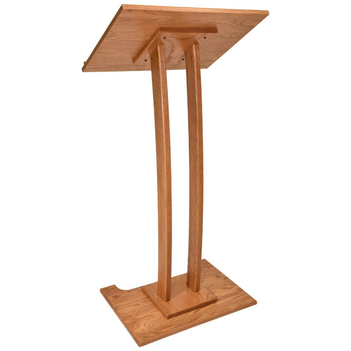 Handcrafted Solid Oak Lectern, Golden Honey Finish, Made in USA, speaker side, angled