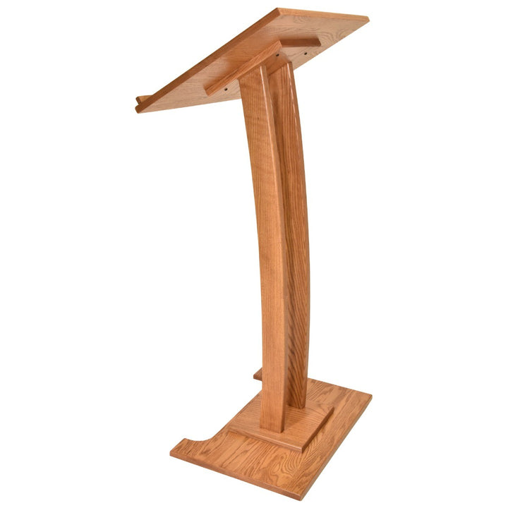 Handcrafted Solid Oak Lectern, Golden Honey Finish, Made in USA, side angle