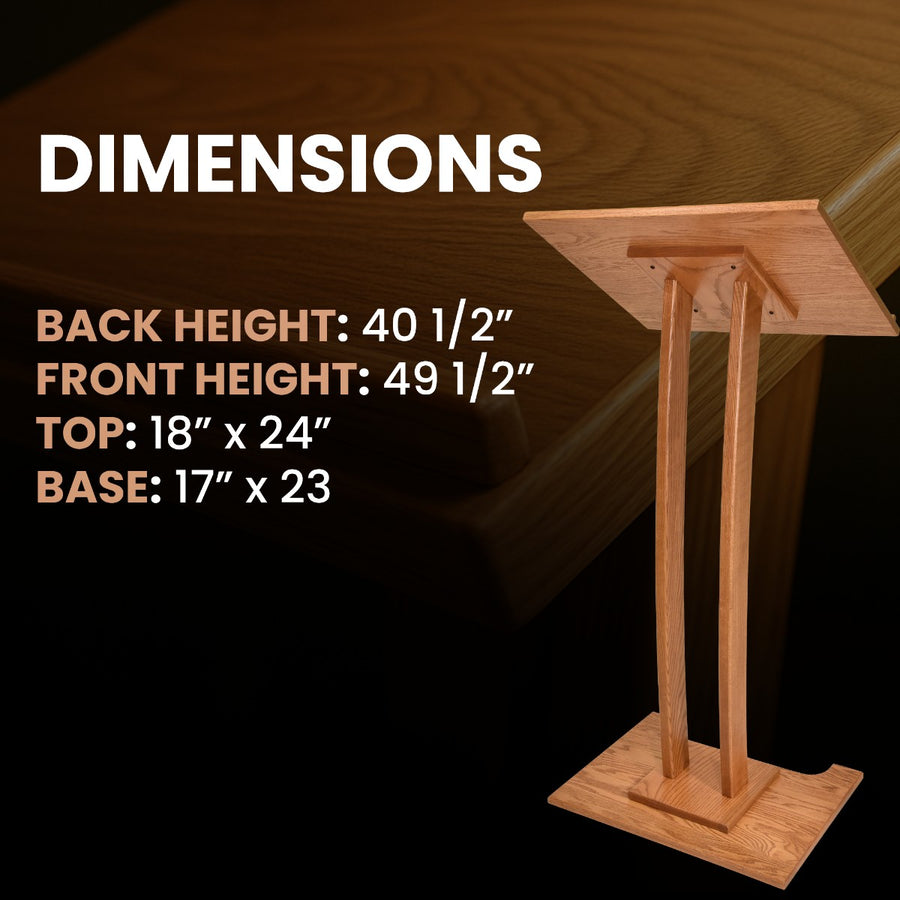 Handcrafted Solid Oak Lectern, Golden Honey Finish, Made in USA, dimensions