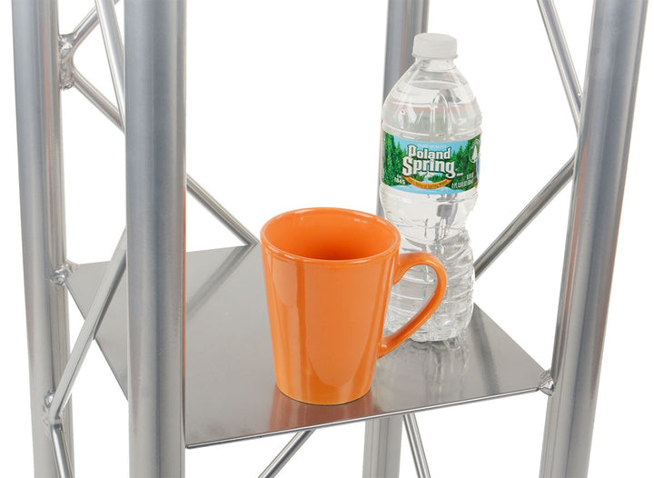 Straight 4-Post Metal Truss Lectern with Shelf, Silver, interior shelf